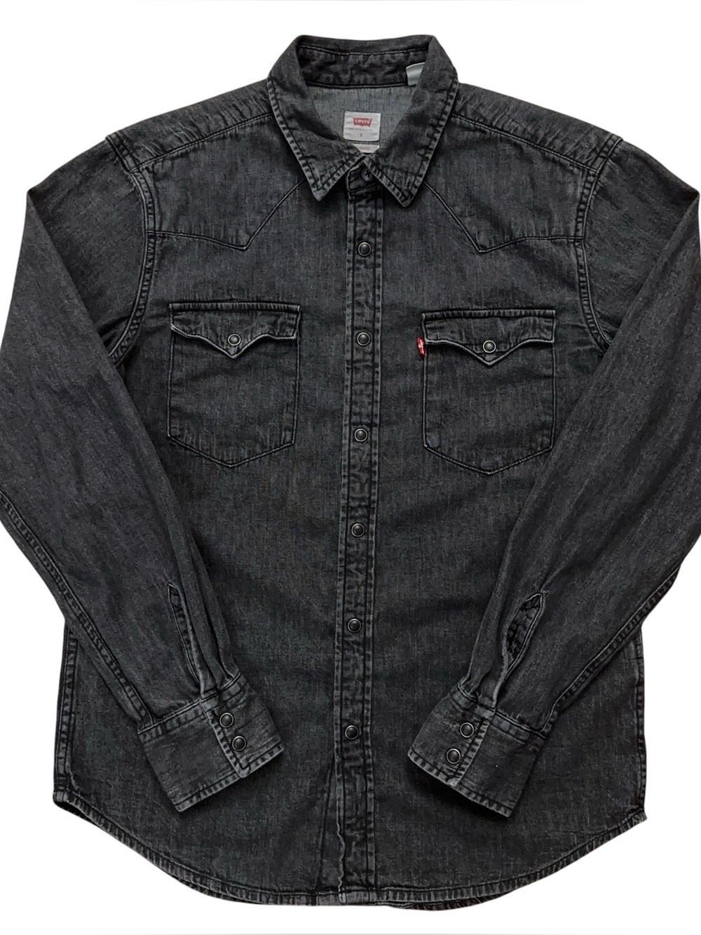 Levi's Shirt Mens S Long Sleeve Western Pearl Snap Button Standard Fit Dark Gray